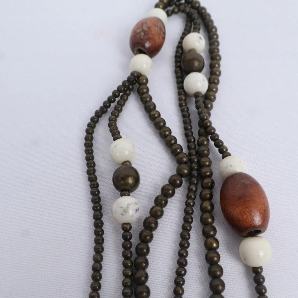 VTG Boho Ethnic Tribal Long Wood‎ Beaded Necklaces (6) Earth Tones